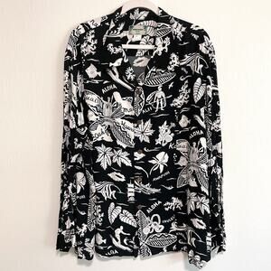 VTG Kamehameha Hawaii Long Sleeve Shirt 2XL Black White Warrior Islands Rayon